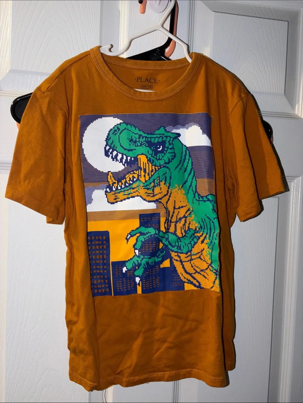 The Children's Place Mustard Short-Sleeve Tee with Green Dino Graphic